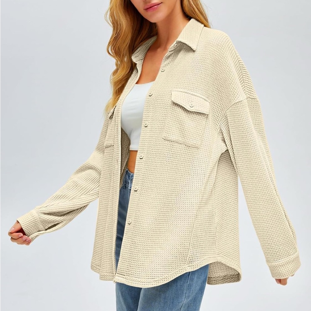 NWT Cream Waffle Button Down Shirt - Picture 2 of 7